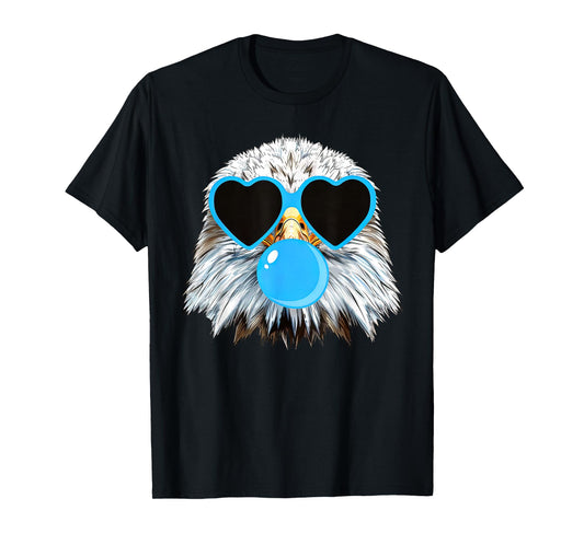 Cute Eagle Blowing Bubblegum Wearing Heart Glasses Costume T-Shirt