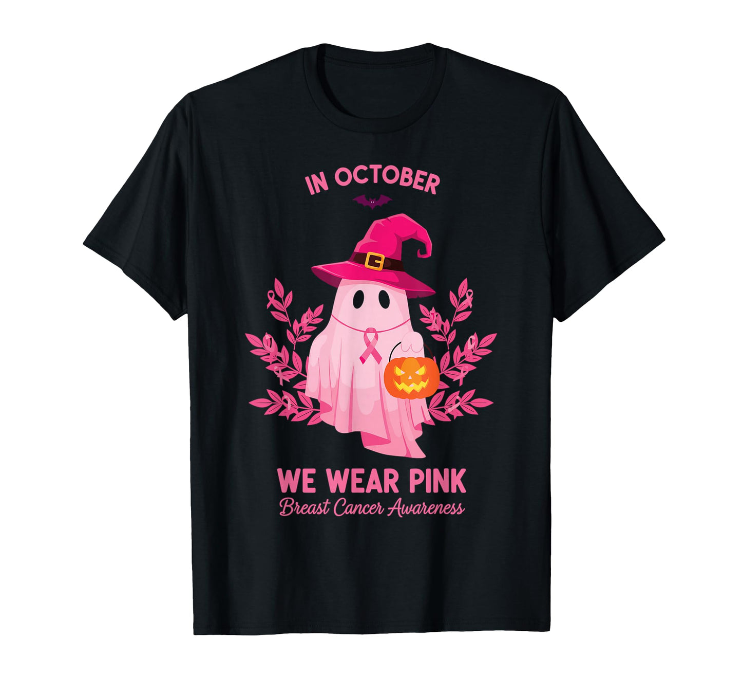 Halloween Pink Ghost We Wear Pink October Support T-Shirt