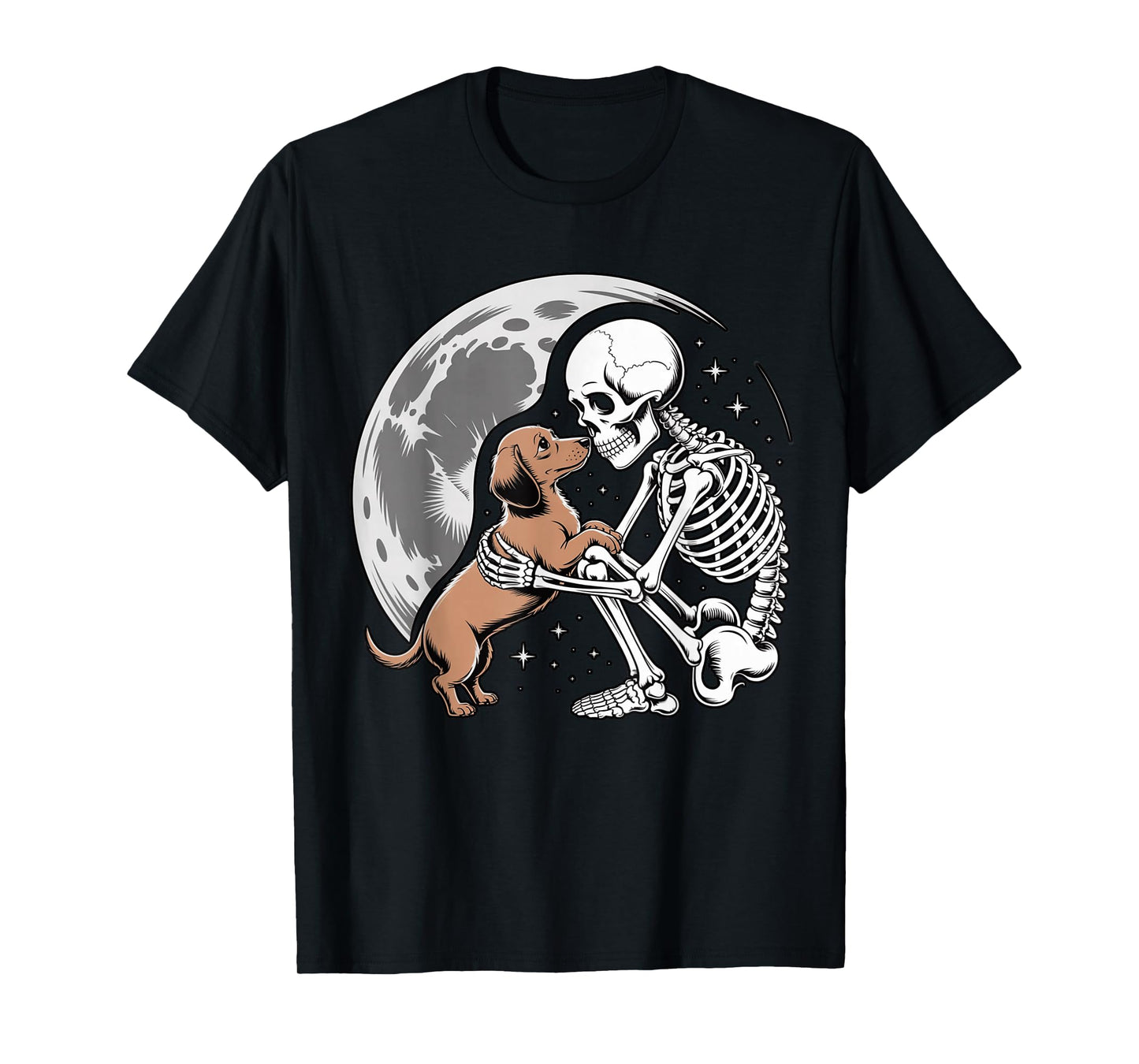Skeleton Hugging Dog Halloween Dachshund Lover Mom Dad T-Shirt