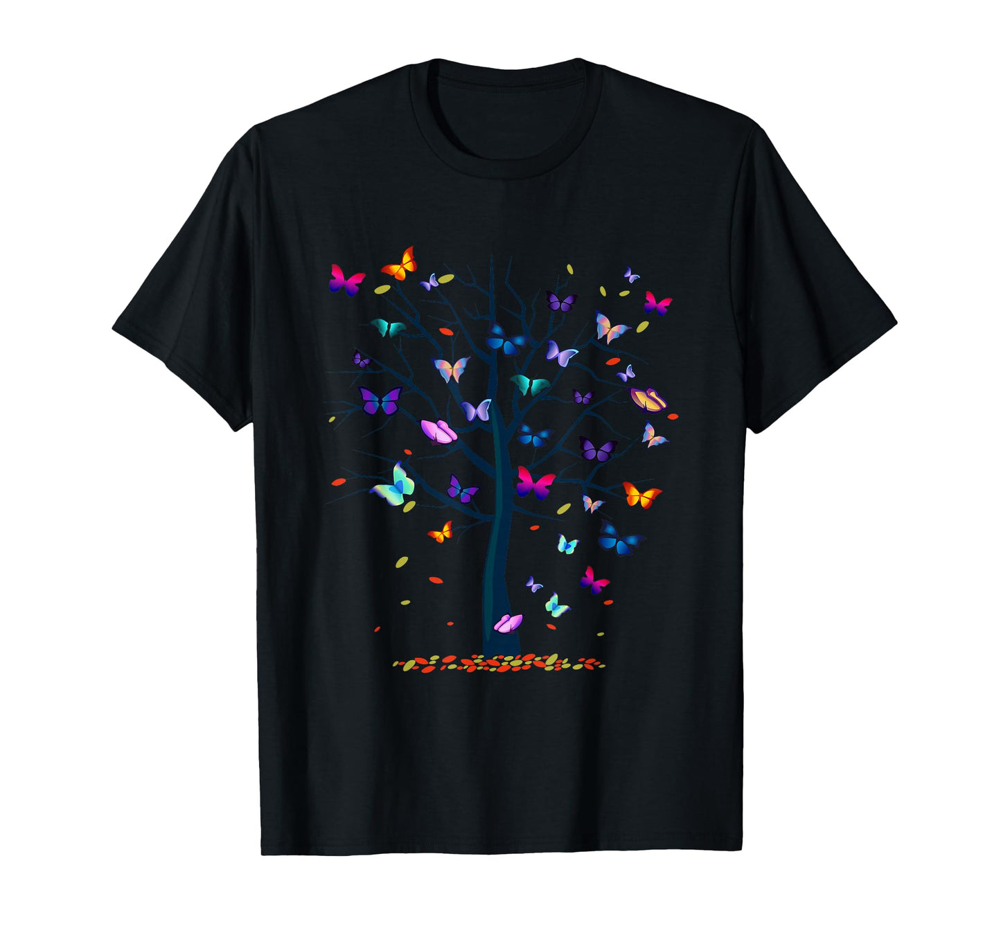 A & E C Butterfly Tree Beautiful Women's Black Butterfly Graphic T-Shirt