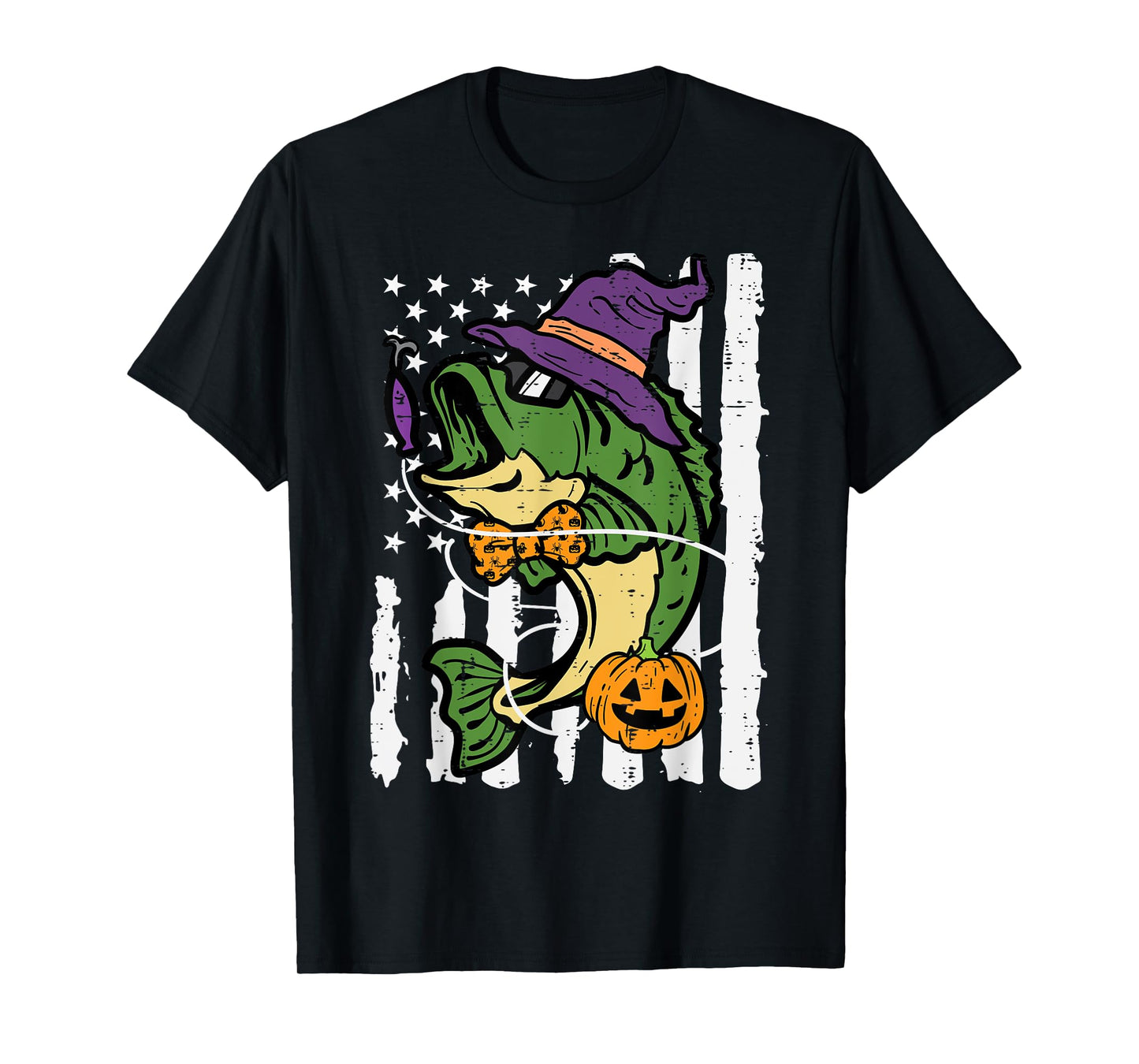 Halloween Bass Fish US Flag Costume Patriot Men Kids Women T-Shirt