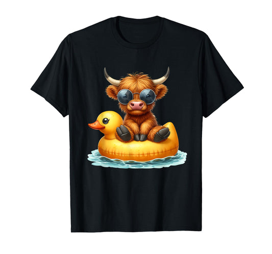 Cute Highland Cow Duck Pool Float Summer Vibes Swimming T-Shirt