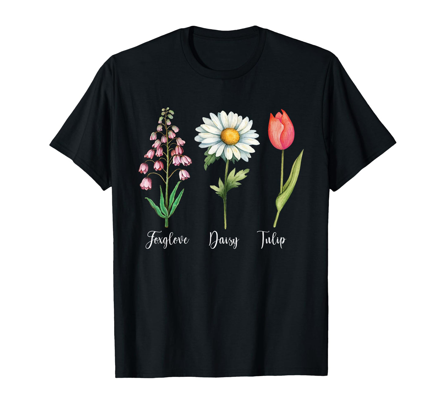 Vintage Floral Plant Foxglove Daisy Tulip Flowers Mom Women T-Shirt