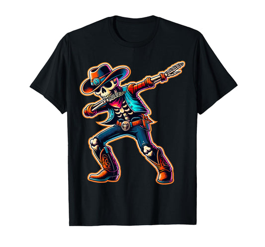 Magical and Funny Cowboy Gifts Cowboy Dabbing Skeleton Halloween Western T-Shirt