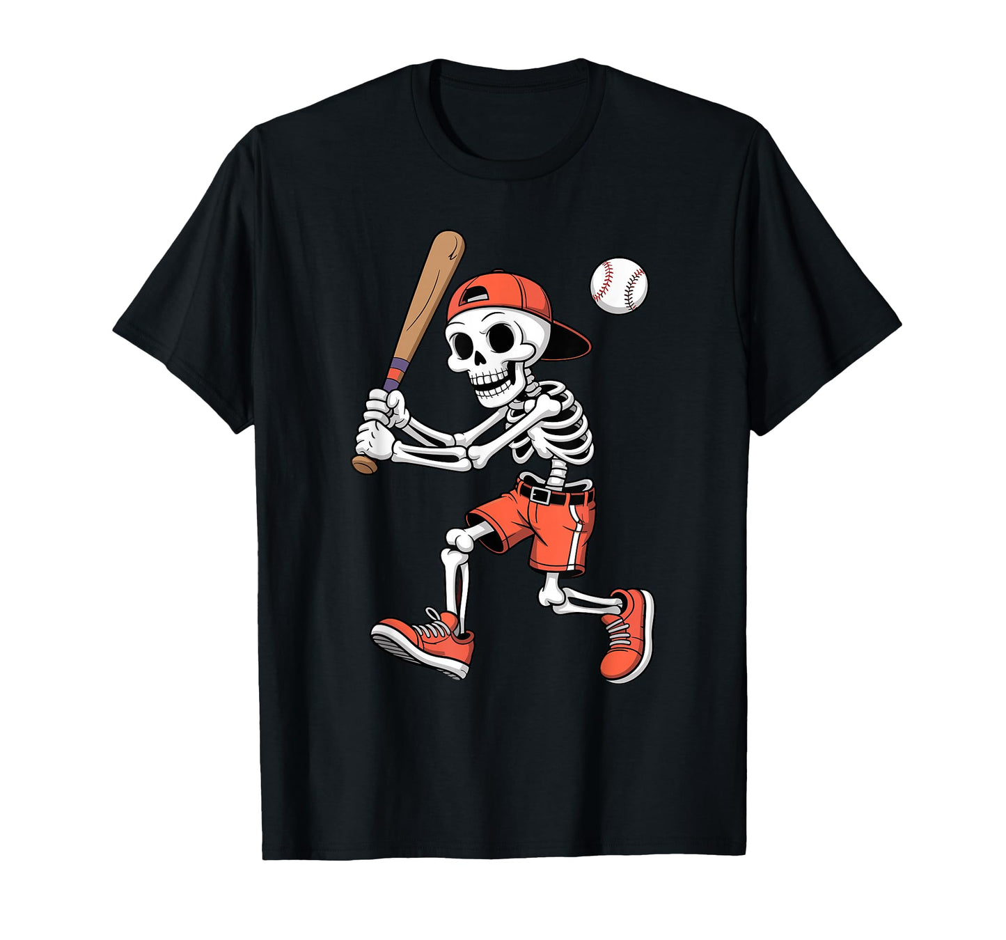 Funny Skeleton Batting Baseball Spooky Halloween Player T-Shirt