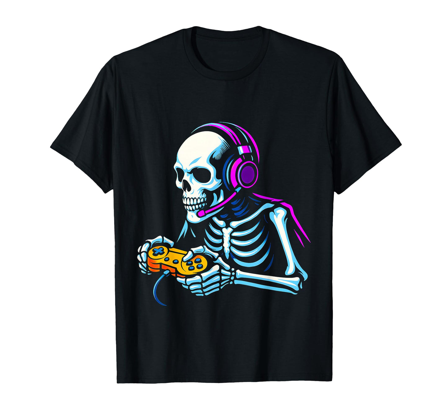 Halloween Skeleton Gamer Video Gaming Boys Men Kids Tees T-Shirt