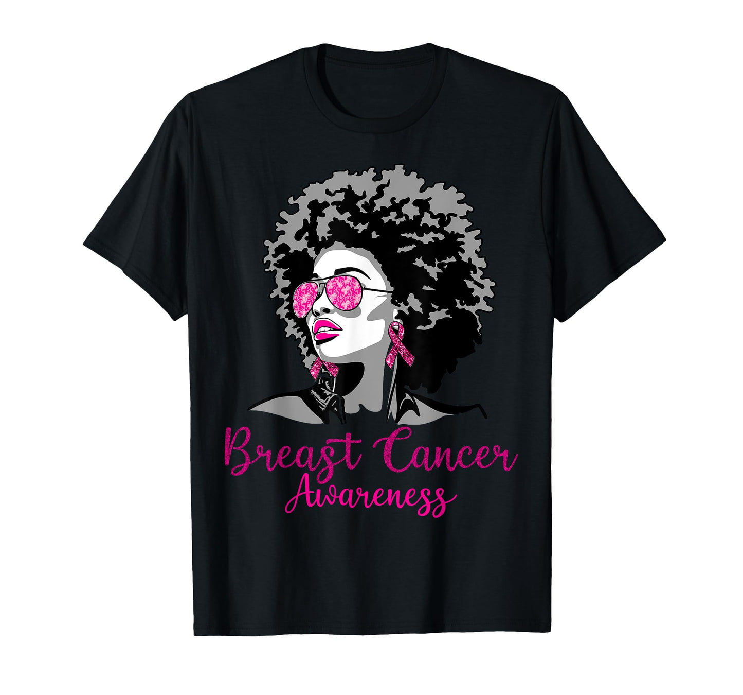 Afro African American Breast Cancer Awareness Black Womens T-Shirt