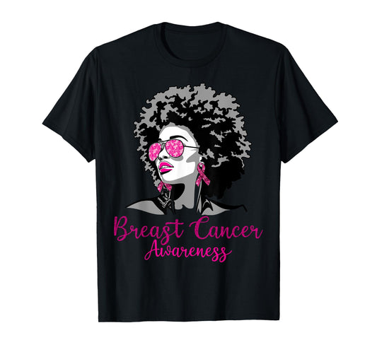 Afro African American Breast Cancer Awareness Black Womens T-Shirt