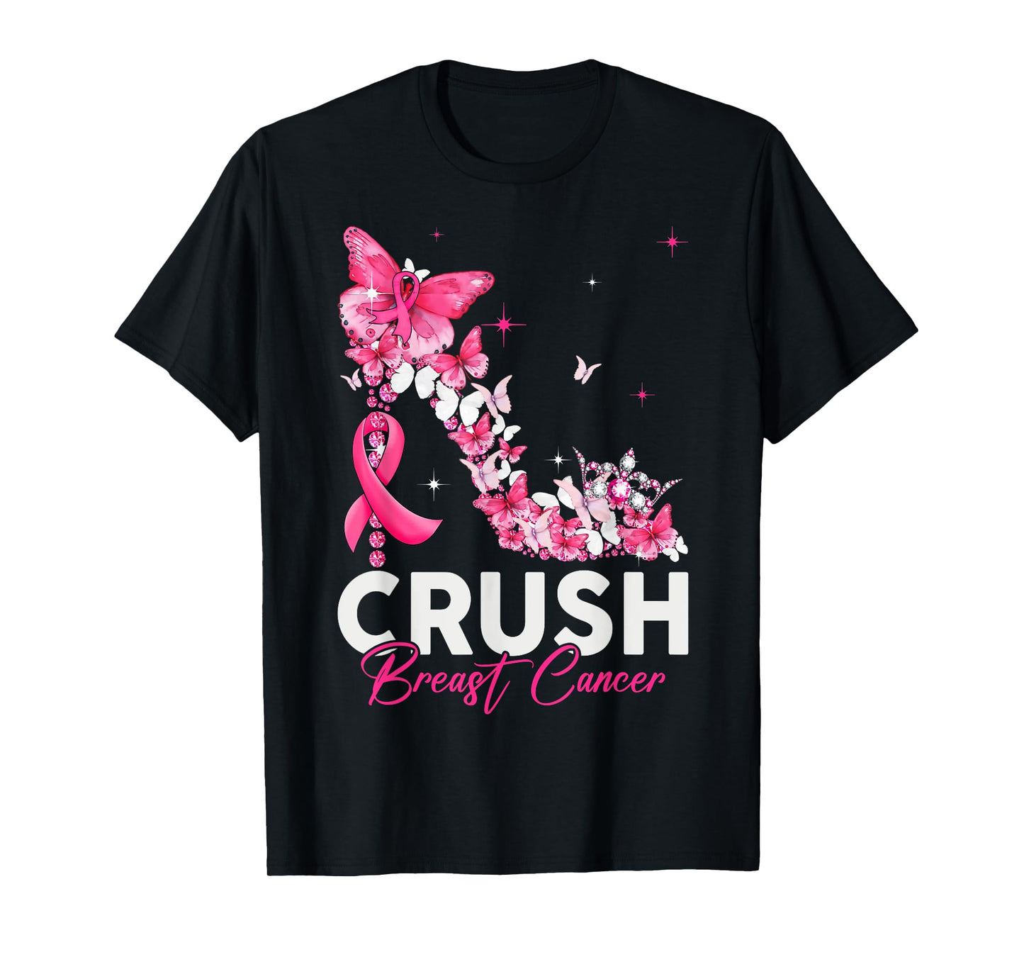 Crush Breast Cancer Awareness Bling Pink Ribbon T-Shirt