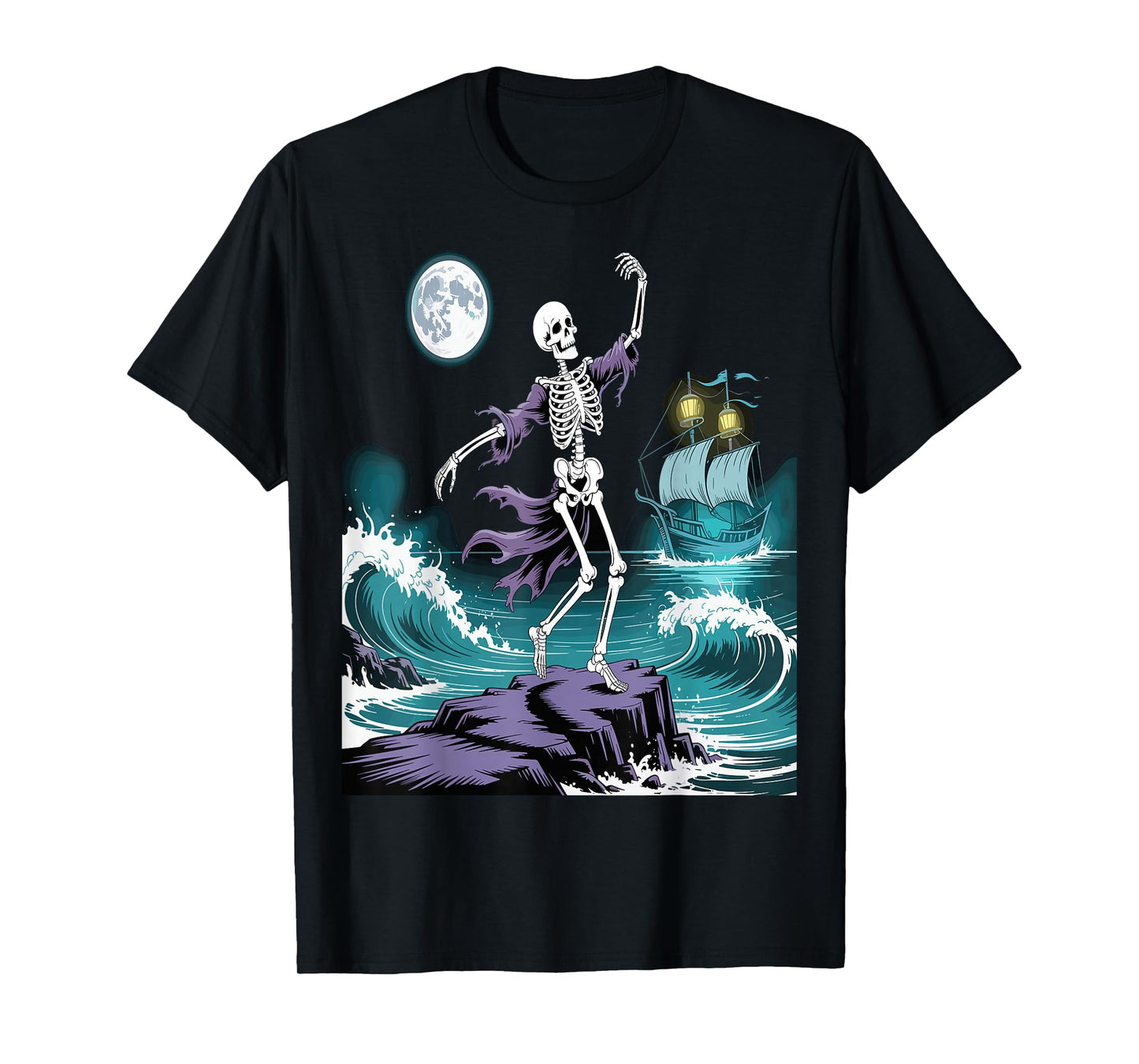 Skeleton Dancing Under The Moon Funny Spooky T-Shirt