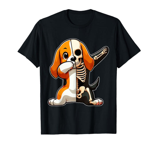 Dabbing Beagle Half Skeleton Halloween Costume Owner Lover T-Shirt