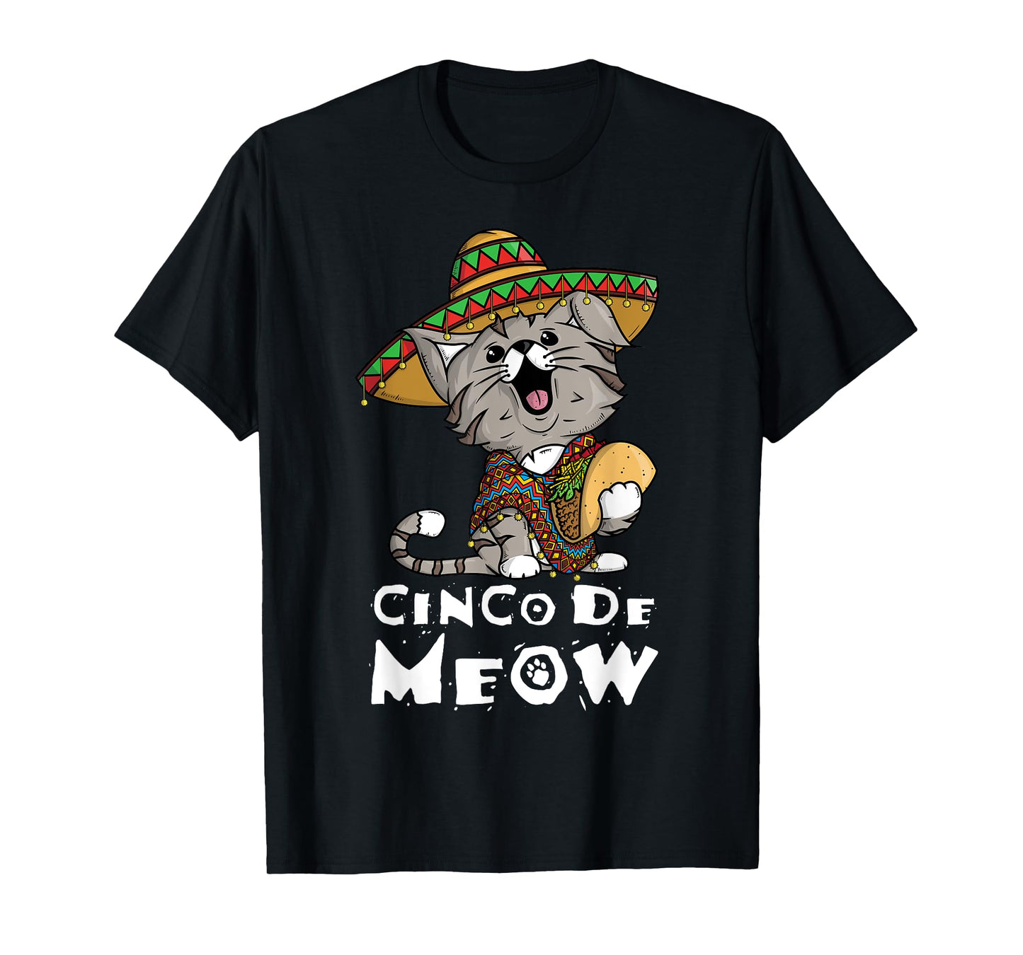 Cinco De Meow Shirt with Smiling Cat Taco and Sombrero Men Women Girls Kids T-Shirt
