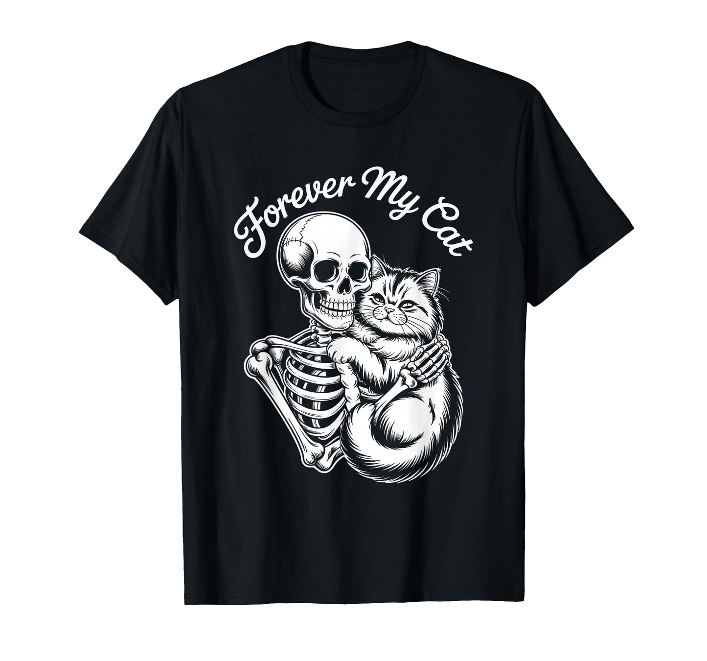 Halloween Forever My Cat Skeleton Hugging Kitty T-Shirt