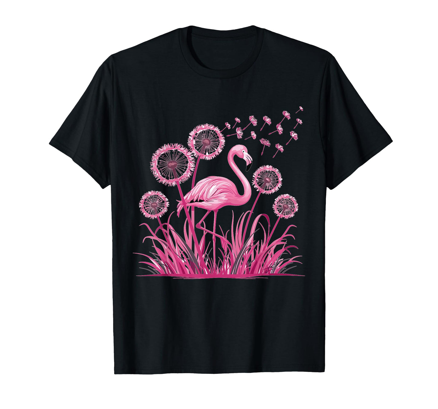 Flower Dandelion Tropical Bird Pink Flamingo T-Shirt