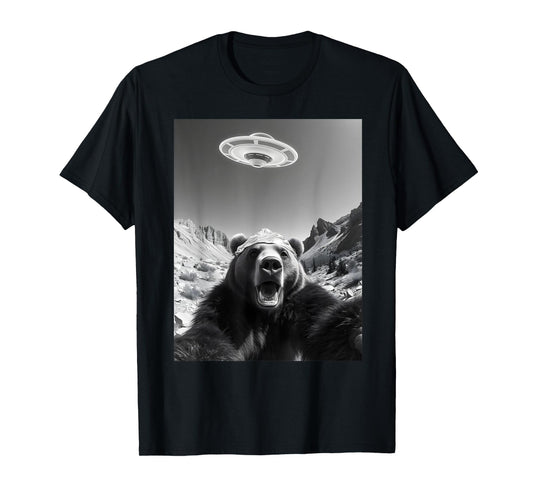 Bear Selfie With UFO Hilarious Alien Encounter Meme T-Shirt
