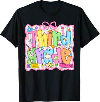 Third Grade Coquette Bow Back To School Teachers Girls Kids T-Shirt