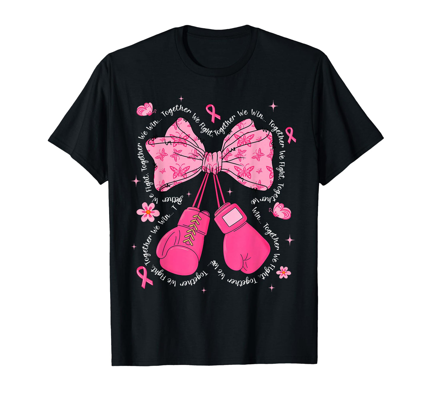 Together We Fight Win Breast Cancer Awareness Boxing Gloves T-Shirt