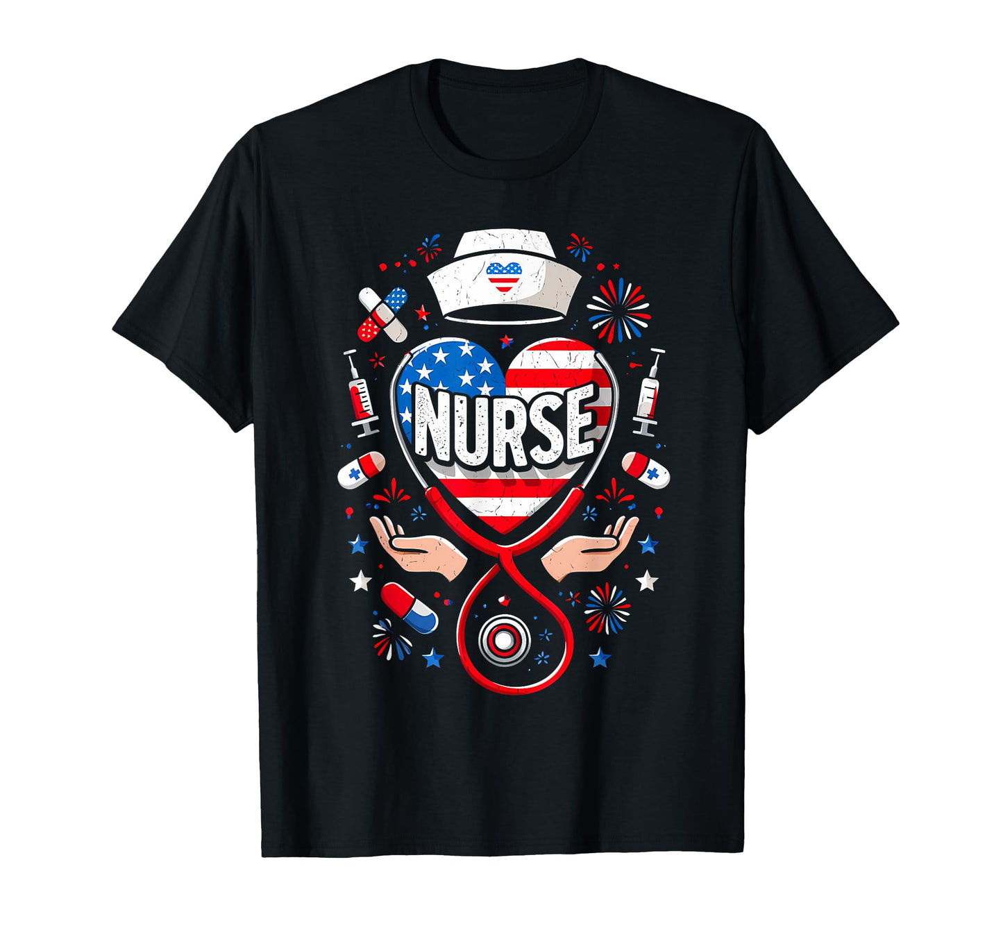 American Flag Heart Patriotic Nurse 4th of July T-Shirt