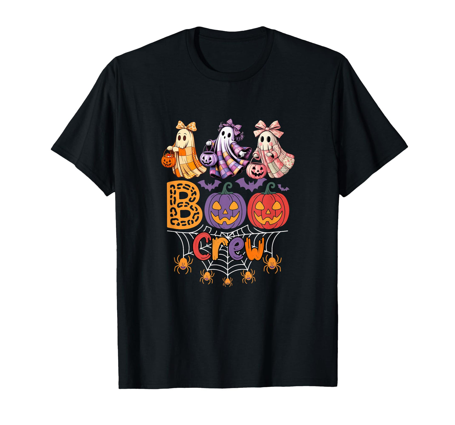 Boo Halloween Crew Three Cute Boo Ghosts Bow Tie Colroful T-Shirt
