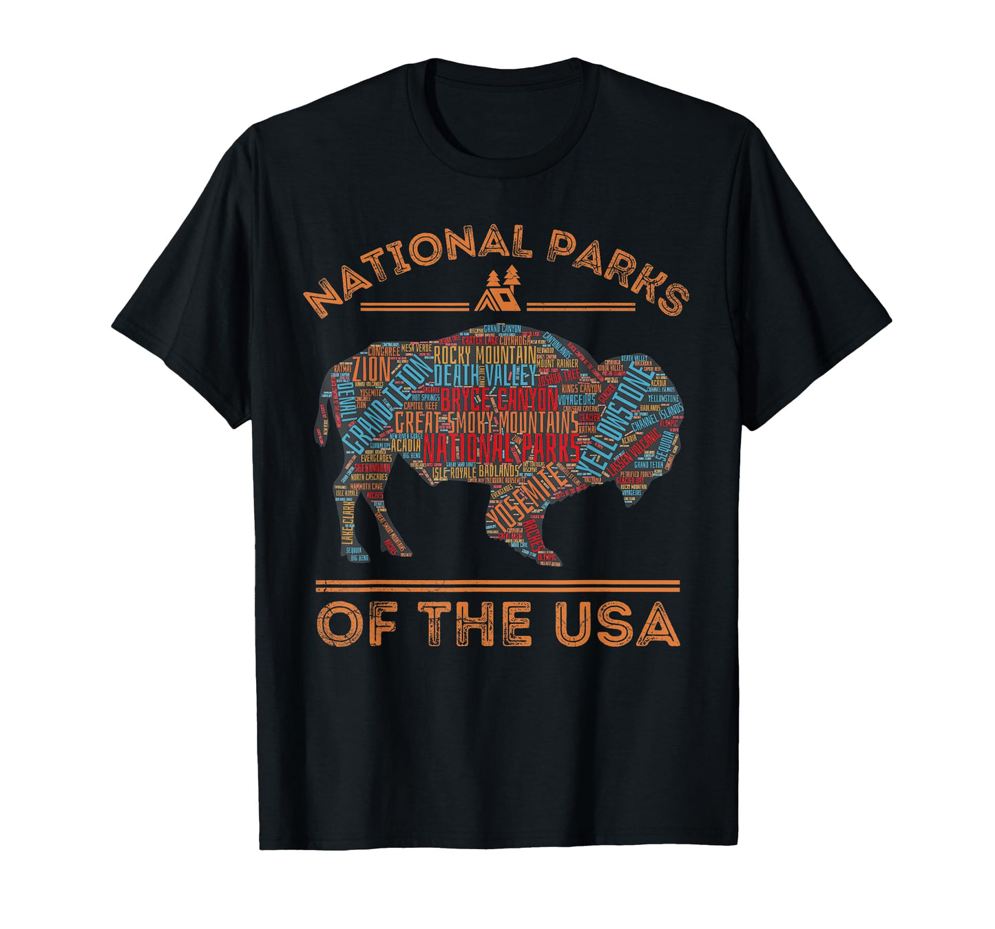 National Parks USA Buffalo Travel Outdoors Hiking Vintage T-Shirt