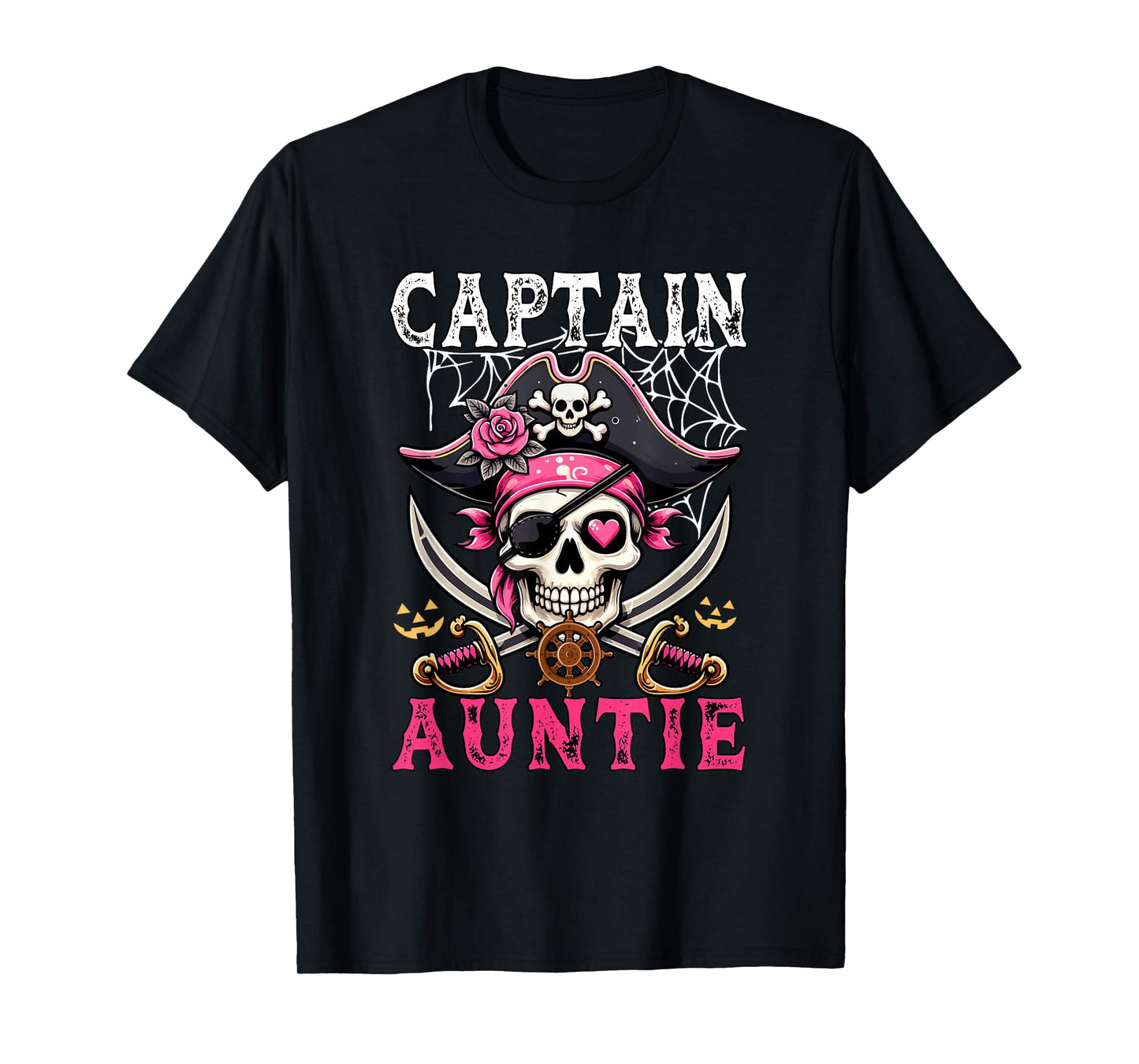 Captain Auntie Halloween Skull As Pirate Floral Cute Women T-Shirt