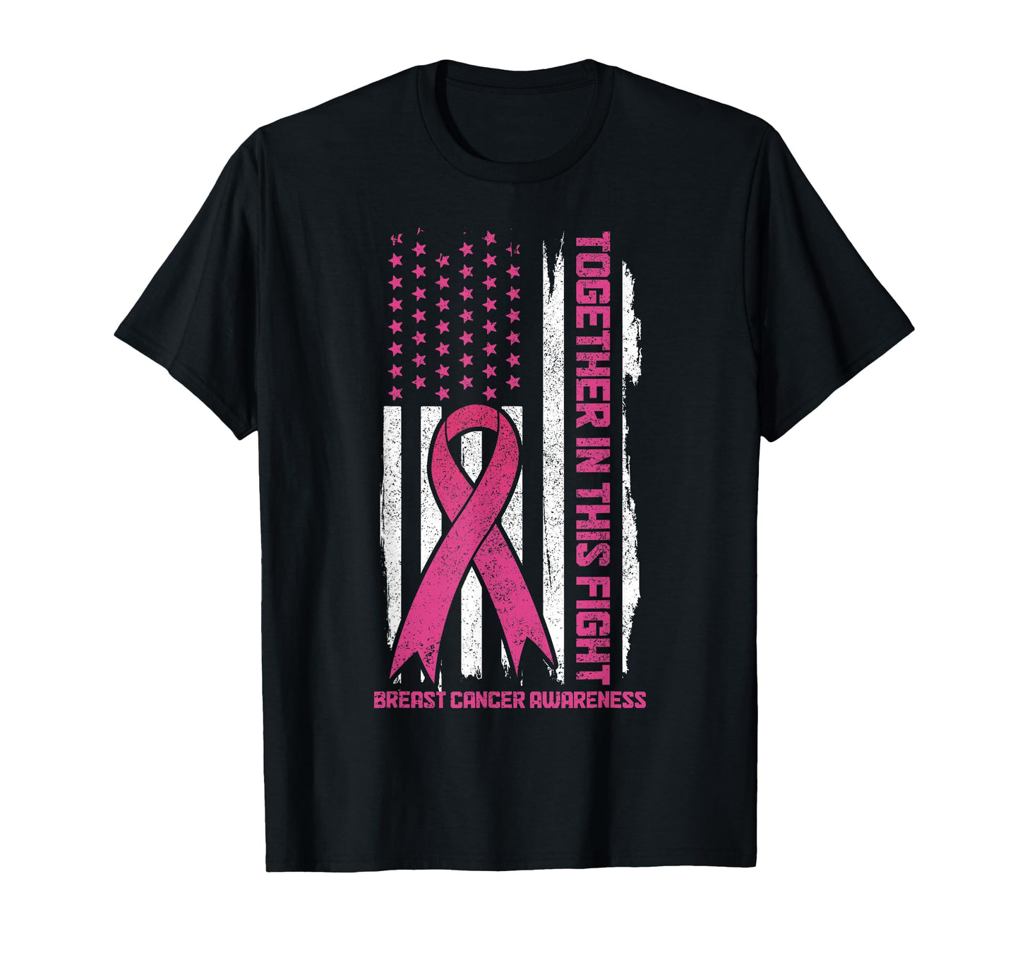 Breast Cancer Awareness Pink Ribbon American Flag Patriotic T-Shirt