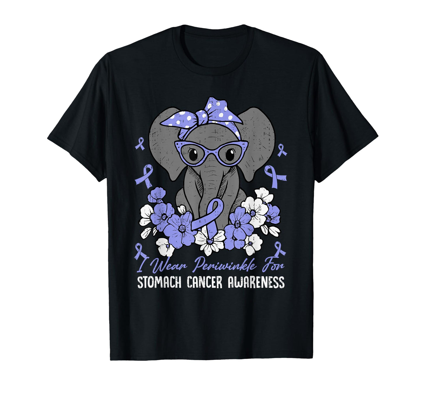 Stomach Cancer Awareness Elephant Ribbon Periwinkle Blue T-Shirt