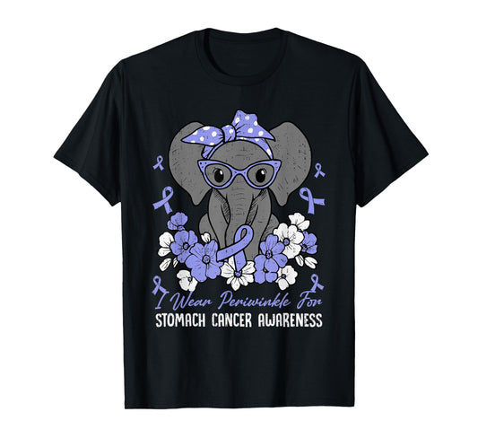 Stomach Cancer Awareness Elephant Ribbon Periwinkle Blue T-Shirt