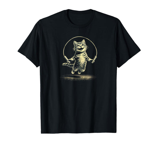 Whisker Workouts Kitty Jump Rope T-Shirt, Small, Black