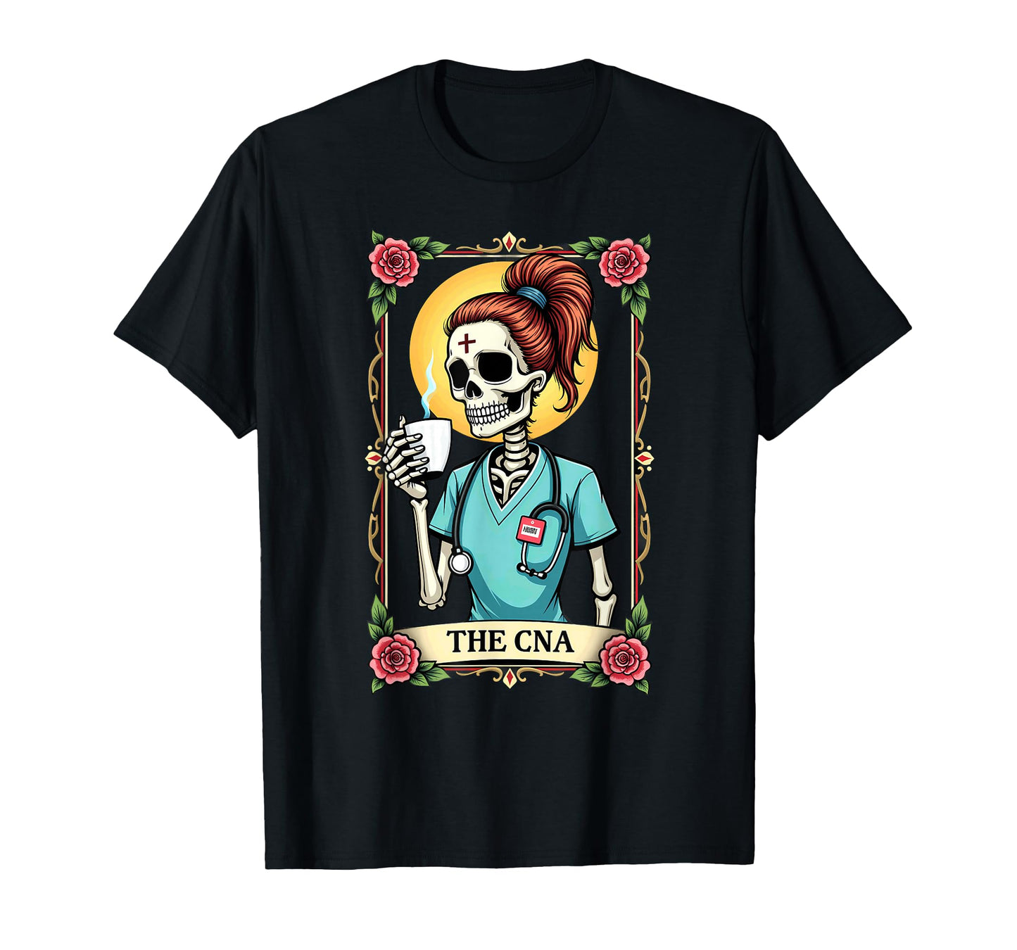 Gothic Tarot Card Skeleton CNA Nurse Coffee Halloween T-Shirt