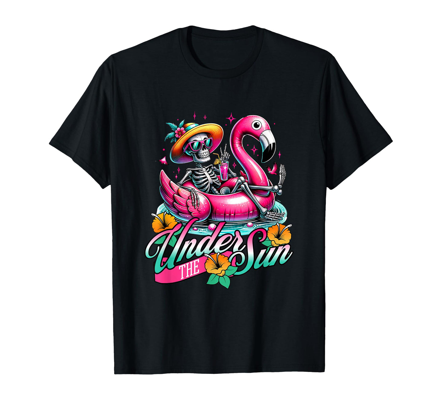Under The Sun Pink Flamingo Skull Vacation T-Shirt