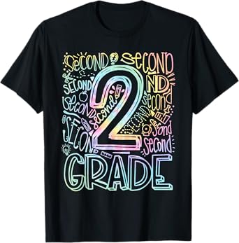 Tie Dye 2nd Grade Typography Team Second Grade Teacher Gift T-Shirt