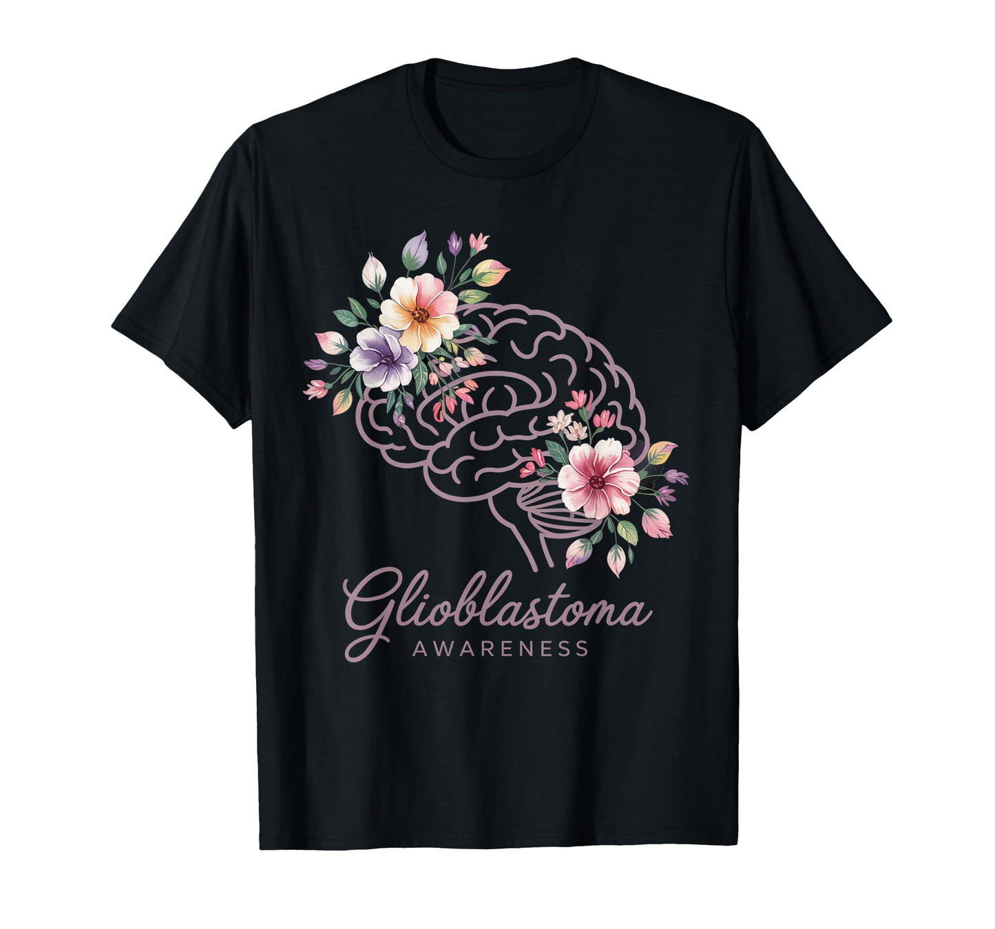 Glioblastoma Awareness Floral Brain Support Design T-Shirt