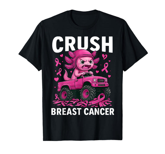 Crush Breast Cancer Awareness Axolotl Truck Toddler Boy Kids T-Shirt