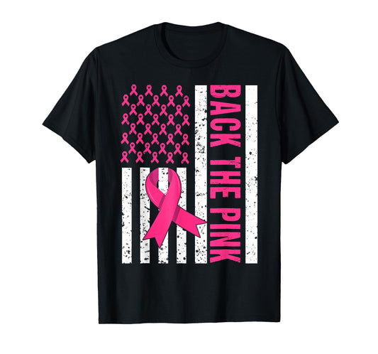 Back The Pink Breast Cancer Awareness USA Flag Men Women Kid T-Shirt