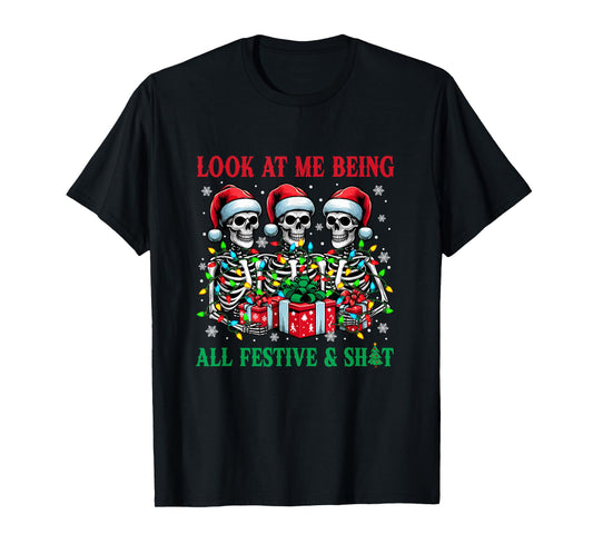 Being All Festive Xmas Joke Bad Felling Santa Skeletons T-Shirt