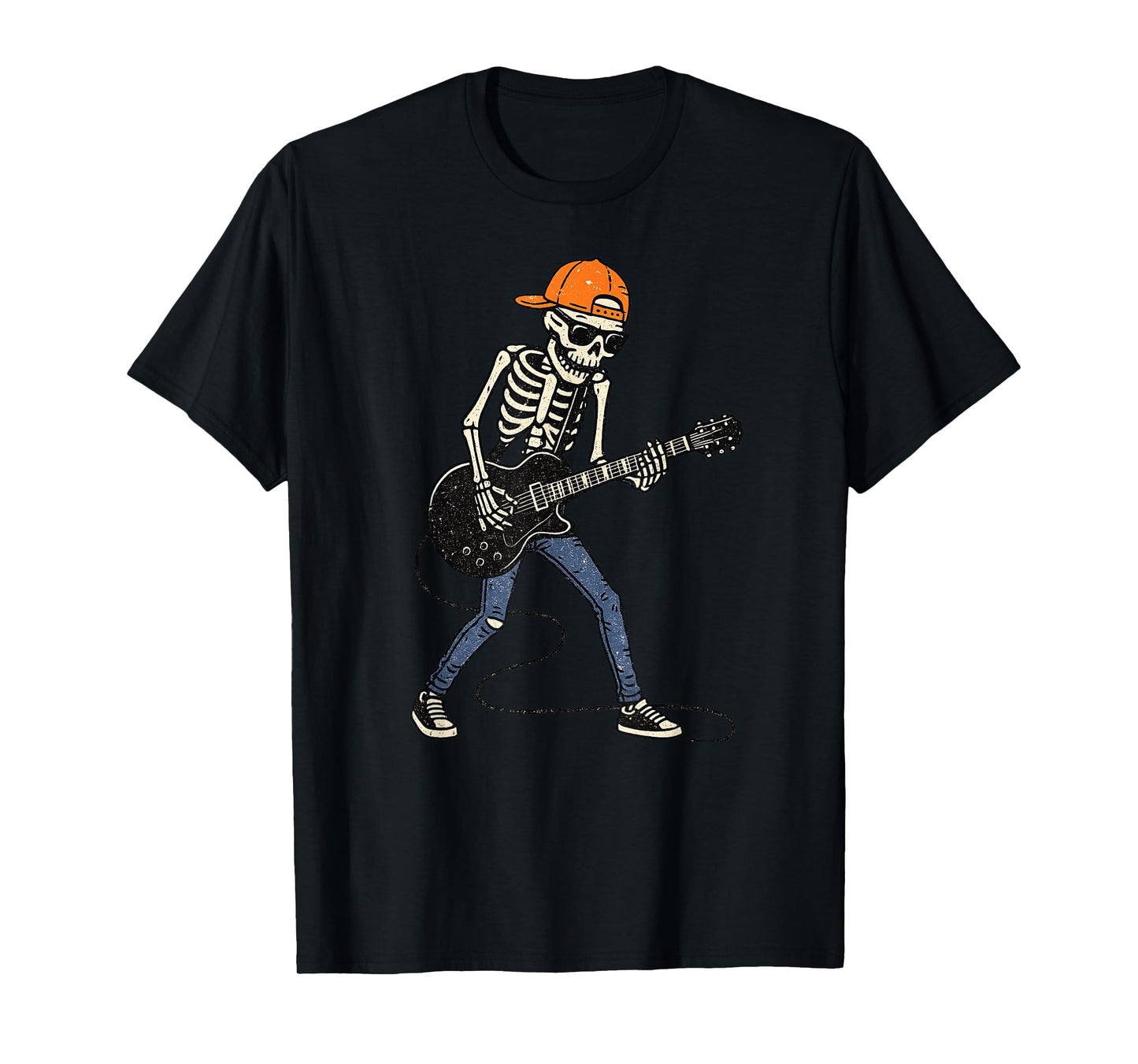 Vintage Halloween Skeleton Guitar Rock Funny Spooky Costume T-Shirt