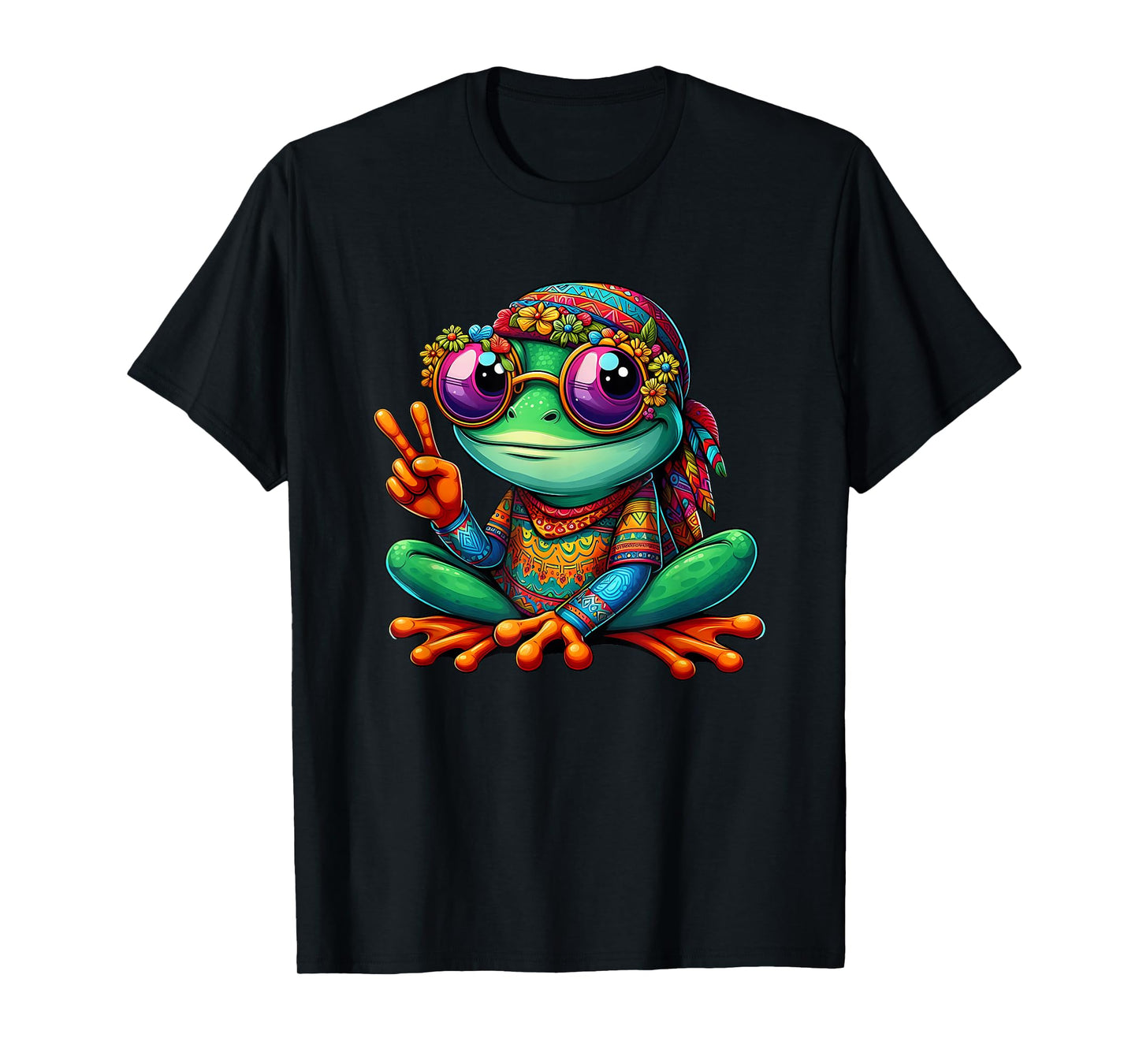 Peace Love Frog Flower Child Bohemian Style T-Shirt