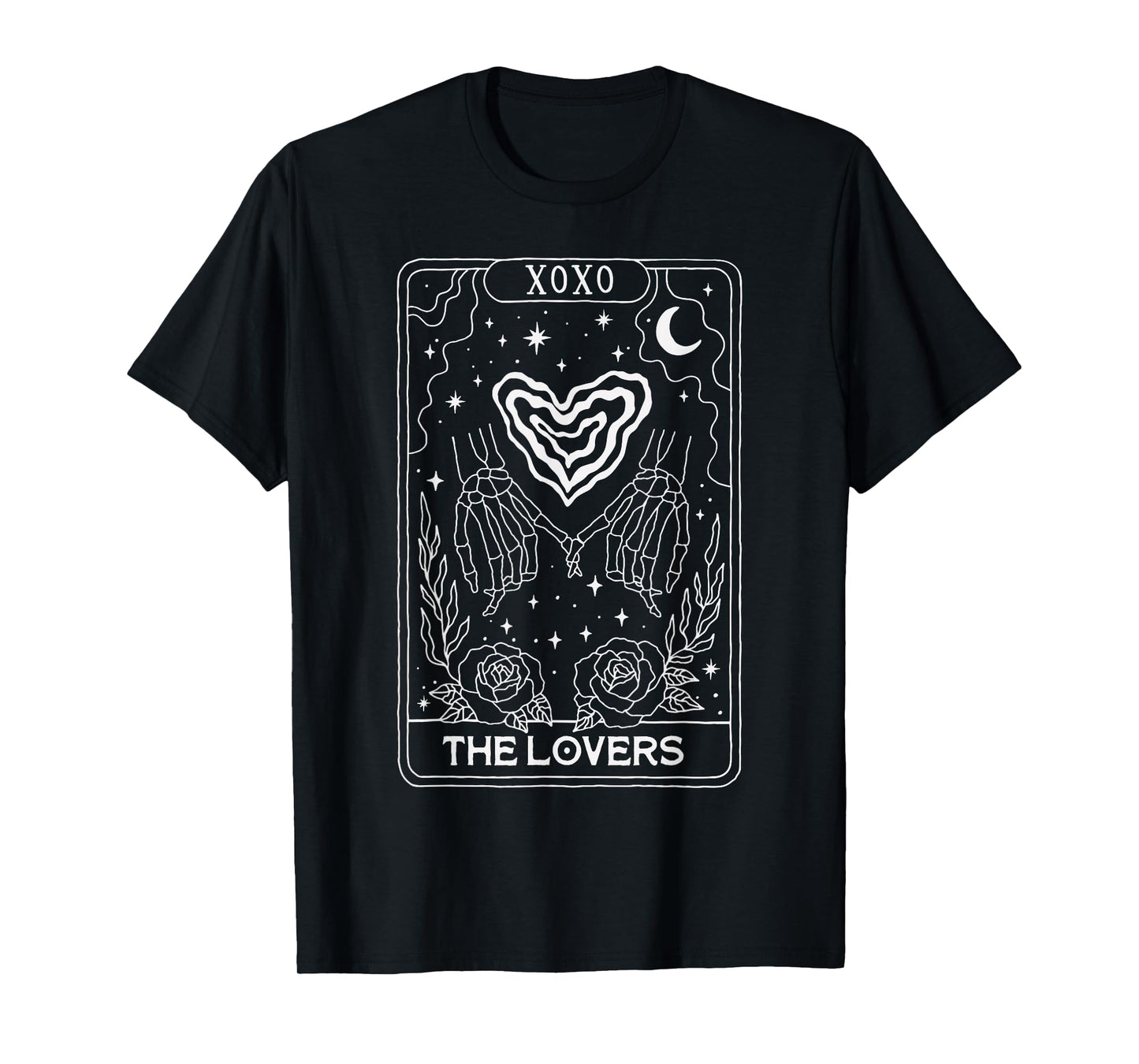 Tarot Card The Lovers Skeleton Hands Roses Gothic Occult T-Shirt