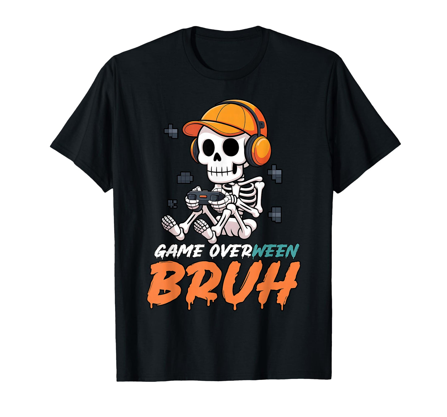 Halloween Skeleton Gamer Game Overween Bruh Boys Men T-Shirt