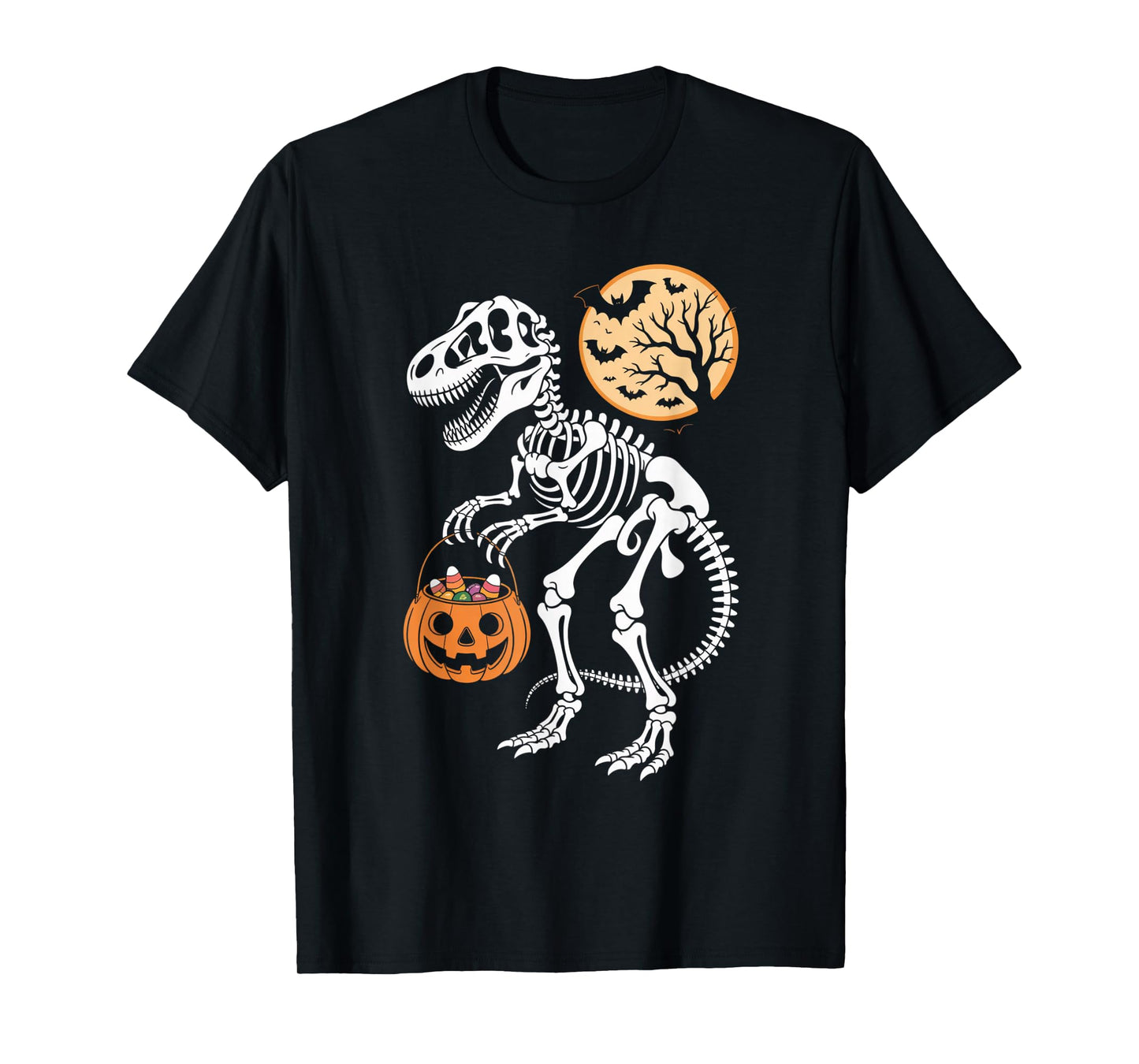 Halloween Boys Dinosaur Skeleton T rex Scary Pumpkin Spooky T-Shirt