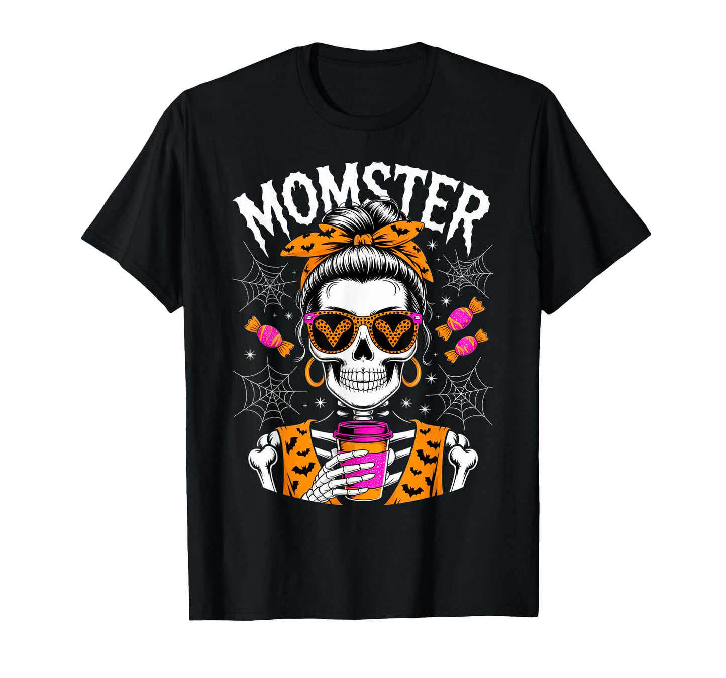 Momster Halloween Costume Skeleton Messy Bun Mother Coffee T-Shirt