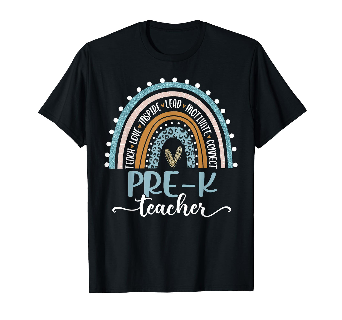 Pre-K Teacher Leopard Boho Rainbow Back To School T-Shirt