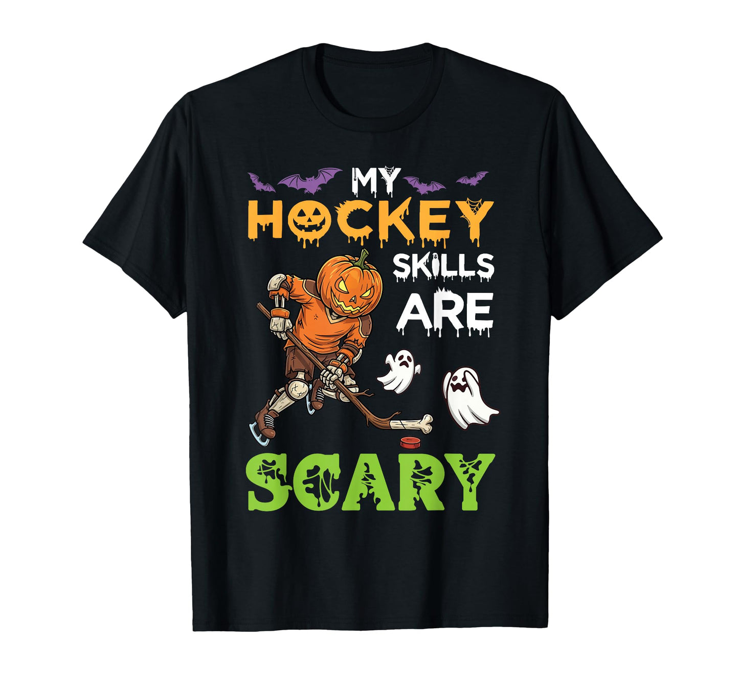 My Hockey Skills are Scary Funny Halloween Pumpkin Skeleton T-Shirt