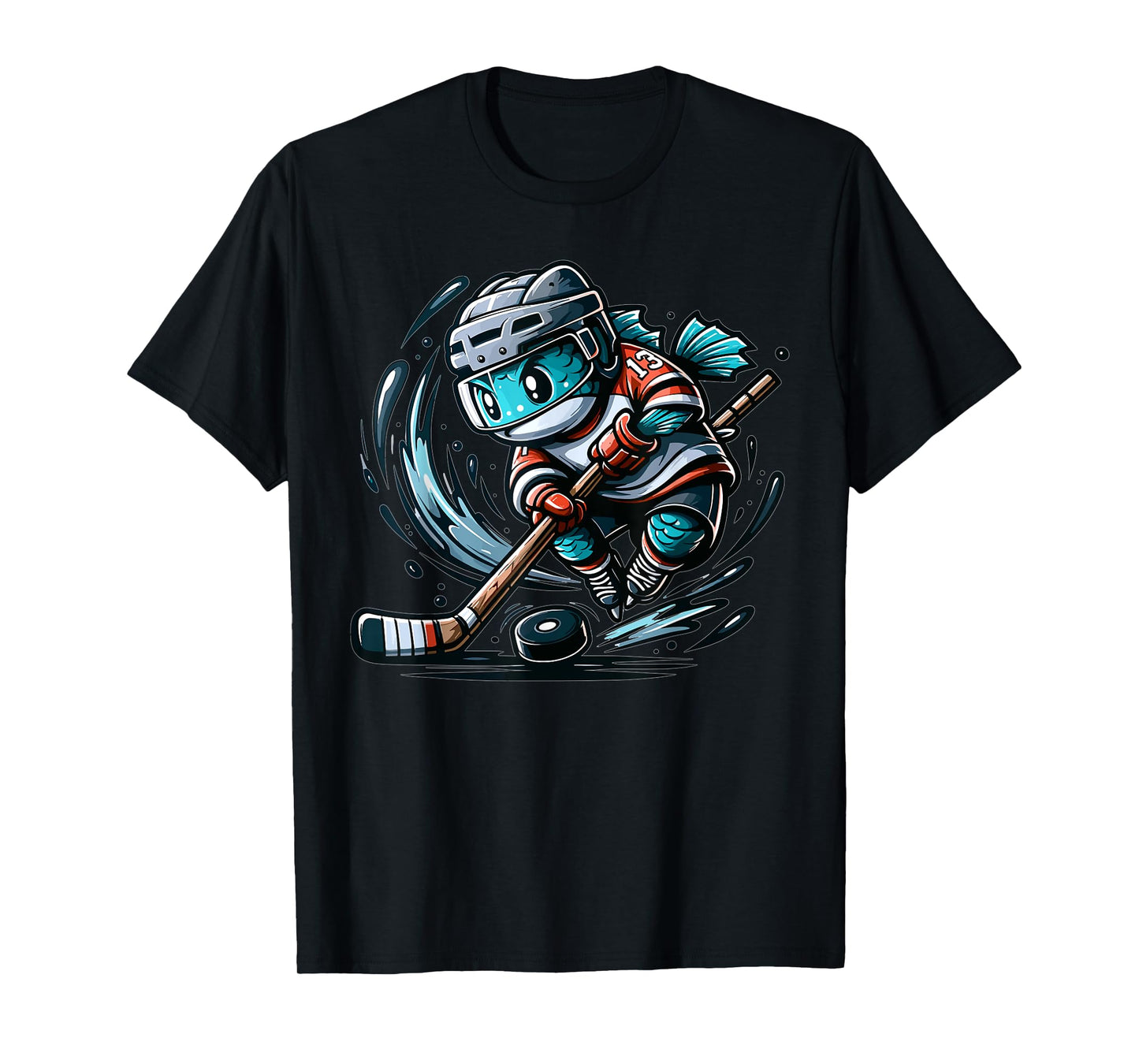 Funny Fishing Design, Fish Playing Hockey T-Shirt