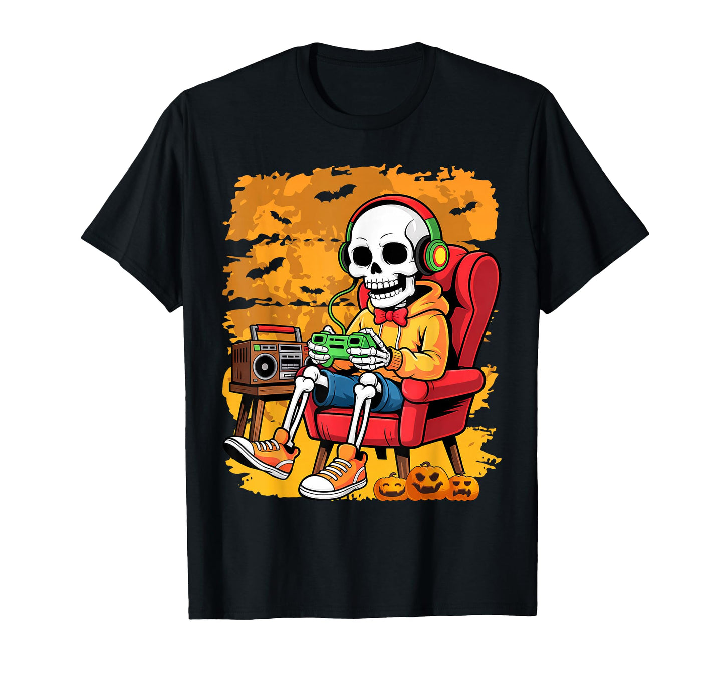 Halloween Skeleton Gamer Funny Video Gaming Boys T-Shirt