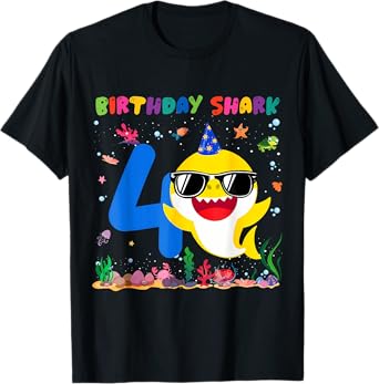 4 Year Old Birthday Shark 4th Toddlers Birthday Boy Girl T-Shirt
