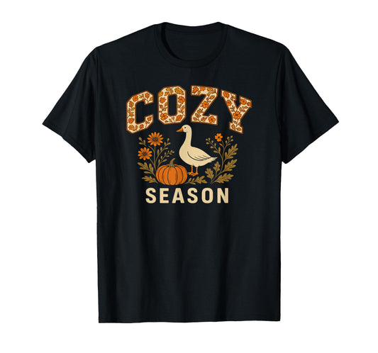 Cozy Season Goose Pumpkin Flowers Fall Vibes T-Shirt
