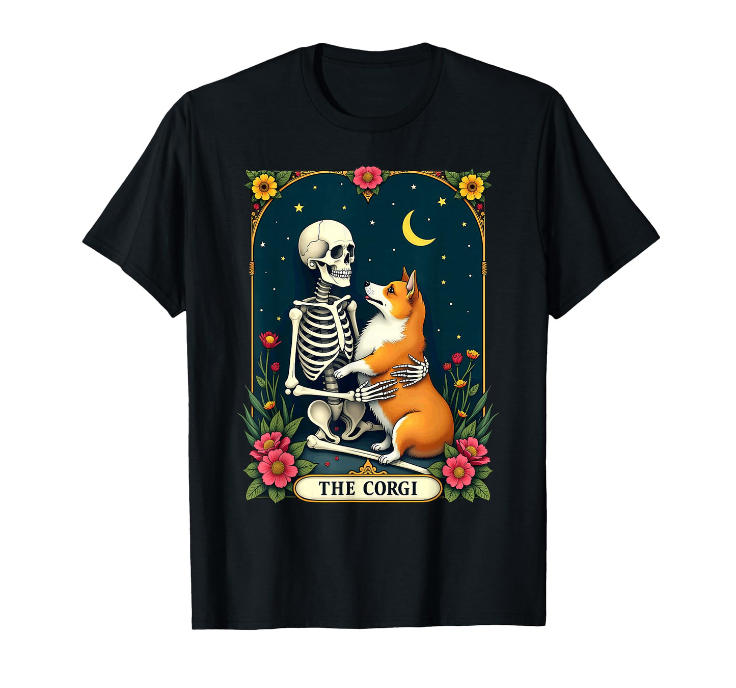 Gothic Tarot Card The Corgi Skeleton Halloween T-Shirt