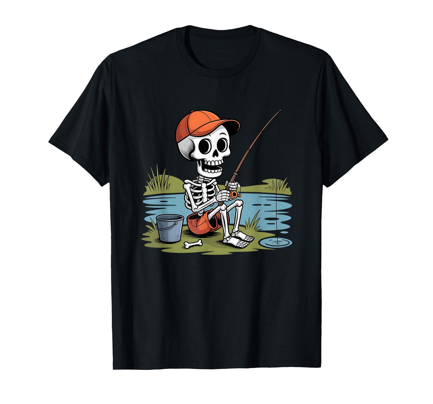 Funny Halloween Fishing Bass Skeleton Fisherman T-Shirt